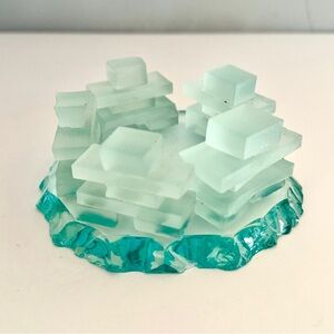 Frosted Glass Friendship Inukshuk Art Sculpture With Glass Base EUC